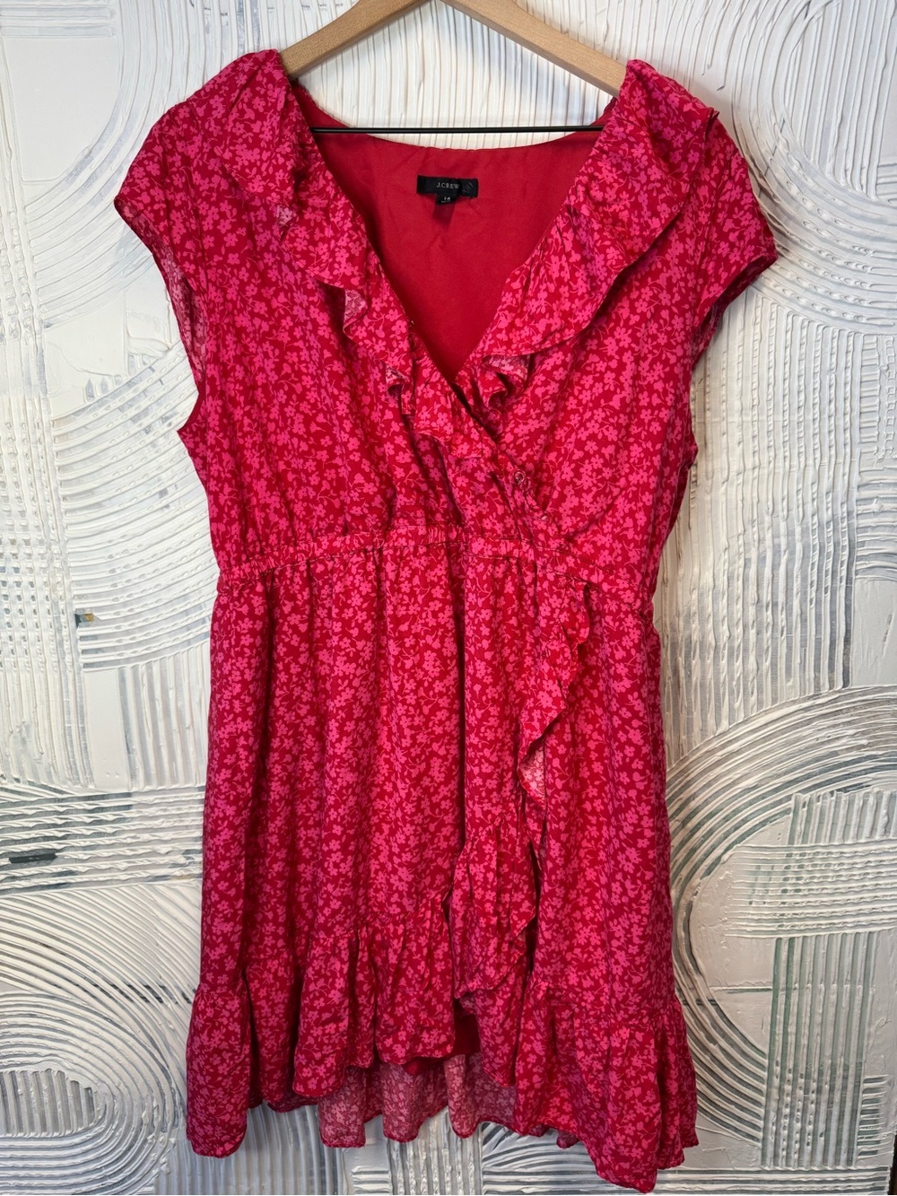 J. Crew Red V-Neck Dress with Label Detail N0614